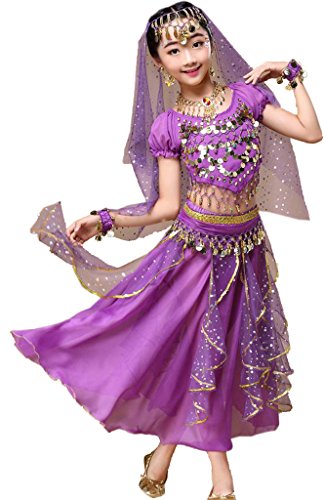 Astage Niña Traje Danza del Vientre Lentejuelas Danza India Halloween Disfraz Violeto S