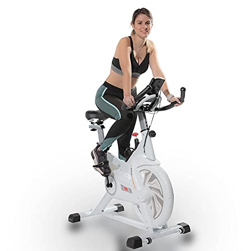 ATAA Power 300 Bicicleta de spinning - Blanco- Bicicleta estática de fitness, bicicleta estática con pantalla LCD con monitorización de calorías, velocidad, distancia y pulsómetro