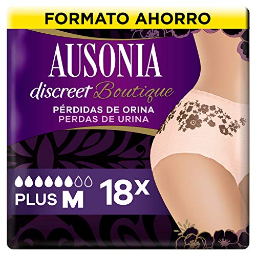 Ausonia Discreet Boutique Bragas Mujer para Pérdidas de Orina Talla M, 18 Unidades, Bloquean el Olor y la Humedad Evitando Fugas - Salmón