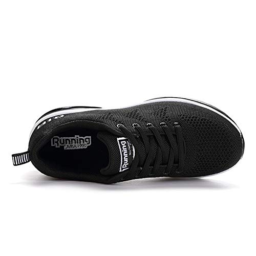 Axcone Hombre Mujer Zapatillas de Correr Casual Aire Libre Deporte Fitness Zapatillas de Running para Deportivos Entrenamiento-Blanco Negro 42