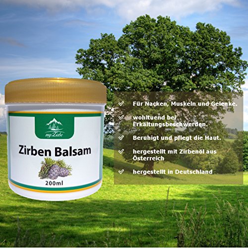Bálsamo de pino cembro de 200 ml con aceite de pino cembro de Austria para cuello, músculos, articulaciones y calmante para dolores de resfriado.