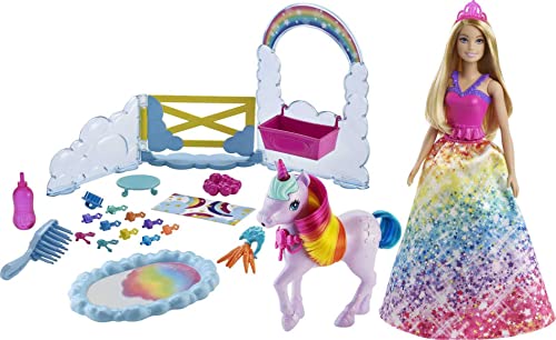 Barbie Dreamtopía Muñeca con unicornio y accesorios para peinar y de juguete (Mattel GTG01)