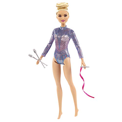 Barbie quiero ser gimnasta rítmica muñeca rubia y accesorios para niñas + 3 años (Mattel GTN65)