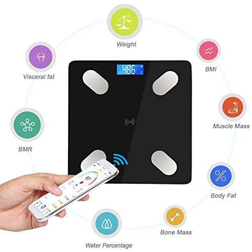 Bascula de Baño Bluetooth LIFE-LXC - Bascula Inteligente App ultrafina para medir la grasa corporal y muscular Analizador con% de grasa corporal, IMC, edad, peso y altura bascula -180kg/400lb