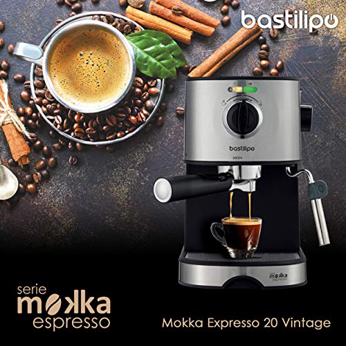 Bastilipo - Cafetera Expreso – Mokka Expreso 20 Vintage – 20 bares de potencia - Café molido y Capsulas E.S.E (2345)