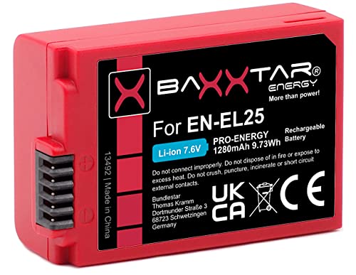 Baxxtar Pro (2X) Batería EN-EL25 (1280mAh) con Mini LCD Cargador Dual (USB-C/MicroUSB) Compatible con Nikon Z50 Z FC