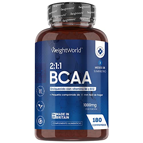 BCAA 1000mg de Alta Resistencia 180 Comprimidos Veganos - Aminoácidos Ramificados BCAA Leucina, Isoleucina y Valina, Enriquecido con Vitamina B6 y Vitamina B12, Suplemento Deportivo Pre Entrenamiento