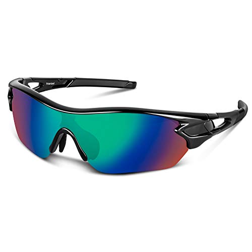 Bea Cool Gafas de sol polarizadas deportivas para hombres, mujeres, jóvenes, béisbol, ciclismo, correr, conducir, pescar, golf, motocicleta, tac, gafas (Brillante Negro Azul)