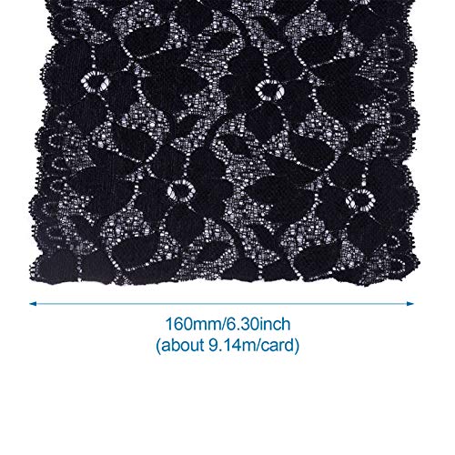 Beadthoven - Cinta elástica de encaje negra de 10 yardas bordadas con patrón floral de tela elástica para prendas de vestir, manualidades, bodas, baby shower, decoración de regalo
