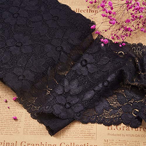 Beadthoven - Cinta elástica de encaje negra de 10 yardas bordadas con patrón floral de tela elástica para prendas de vestir, manualidades, bodas, baby shower, decoración de regalo