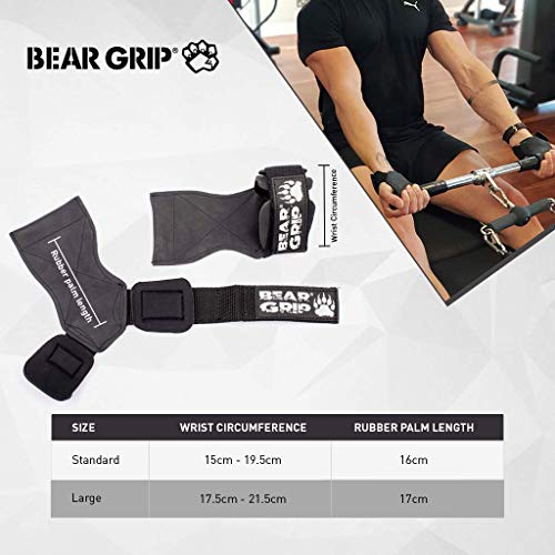 Bear Grip - Guantes para levantamiento de pesas, con correas y ganchos extraadherentes, resistentes