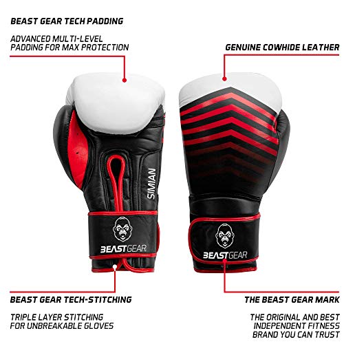 Beast Gear Guantes de boxeo - Guante Deportivo de piel genuina para hombre y mujer, perfecto para Boxeo, Kick Boxing, Muay Thai, Boxing y Sparring