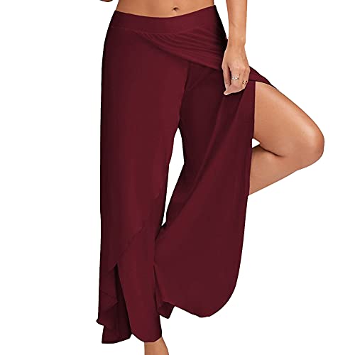 Bebling Pantalones de harén para Mujeres Pantalones de chándal de Playa Hippie Yoga de Corte Lateral Jogger Vino, XX-Large