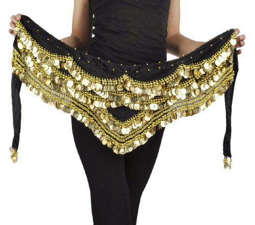 BellyLady - Cinturón/pañuelo con monedas doradas para danza del vientre