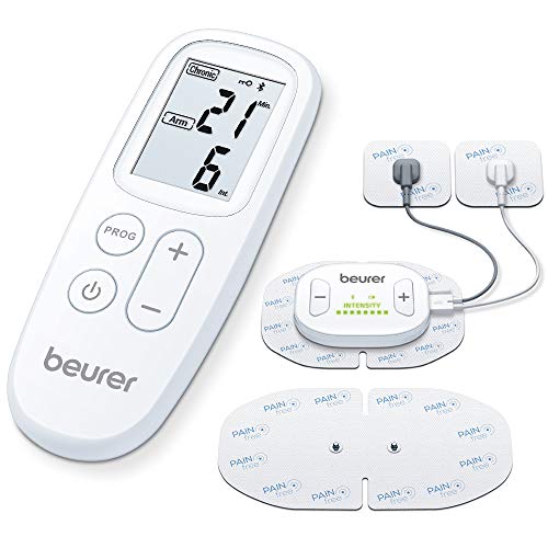Beurer EM 70 Dispositivo TENS / EMS inalámbrico, dispositivo de corriente de estimulación sin cables para terapia del dolor, estimulación muscular y masaje, con app, 4 electrodos incluidos