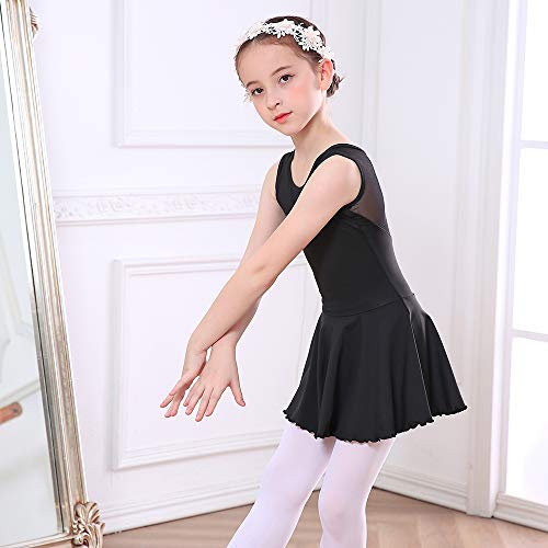 Bezioner Niña Vestido de Ballet Maillot de Danza Gimnasia Clásico Tutú sin Mangas con Falda Negro 120
