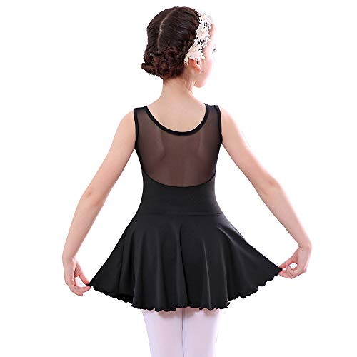 Bezioner Niña Vestido de Ballet Maillot de Danza Gimnasia Clásico Tutú sin Mangas con Falda Negro 120
