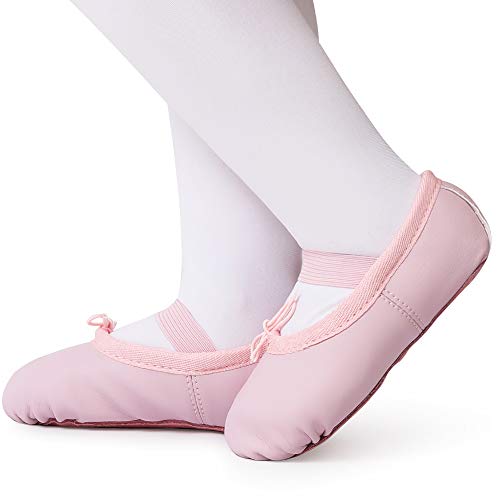 Bezioner Zapatillas de Danza Cuero Zapatos de Ballet y Gimnasia Baile para Niña y Mujer Rosa 22