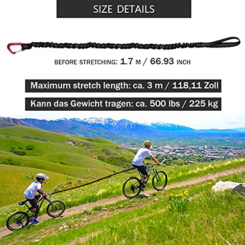 Bicicleta Cuerda de Remolque Niños Elástica Cuerda Remolque para MTB Bungee Cord Negro Cuerda de Nailon Bicicleta Infantil Accesorio, Peso Carga De hasta 500 Libras