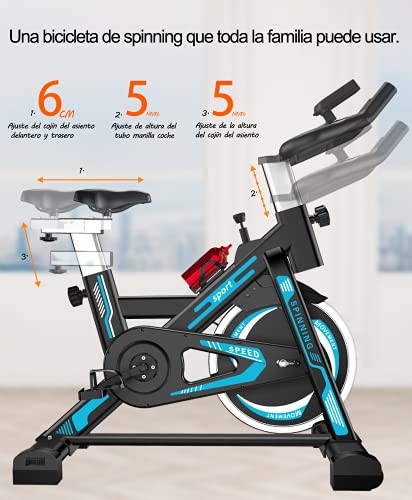 Bicicleta estática Spinning- Bicicletas Spinning para Fitness - Volante Inercia 6 kg,Maximo Peso 120kg,Pantalla LCD con pulsómetro. (AZUL BLUE)