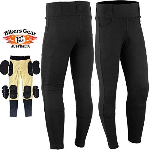 Bikers Gear Australia Leggings Protectores de Motocicleta con Forro Kevlar para Mujer, con Armadura CE extraíble, Color Negro, Talla 18