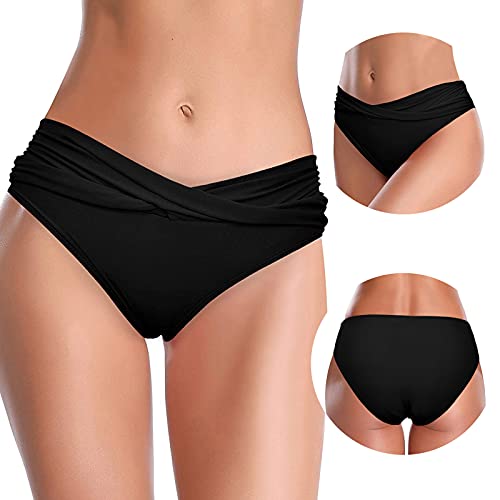 Bikini para mujer de cintura alta, color negro, con control abdominal