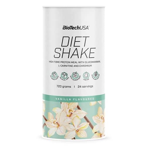 BioTechUSA Diet Shake, Bebida dietética en polvo, de proteína de suero lácteo, rica en fibra, con glucomanano, L-carnitina, superalimentos, sin azúcares añadidos, 720 g, Vainilla