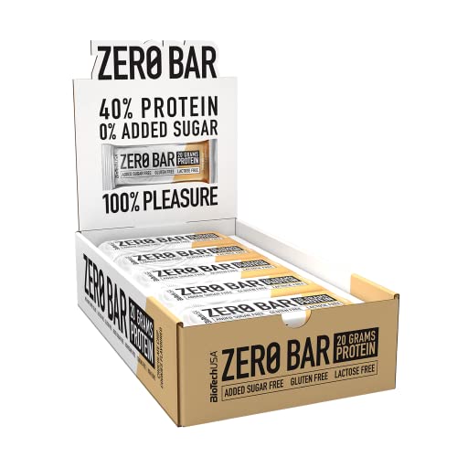 BioTechUSA Zero Bar Barrita de proteínas con alto contenido proteico, sin azúcar añadido o aspartamo, libre de lactosa y gluten, con edulcorantes, 20*50 g, Chocolate Chip Cookies