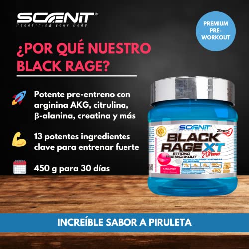 Black Rage Xtreme | 450 g | Potente pre entreno profesional | Sabor piruleta | Pre workout con Arginina, Beta Alanina, Citrulina, Creatina, Taurina, Cafeina y más