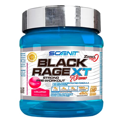 Black Rage Xtreme | 450 g | Potente pre entreno profesional | Sabor piruleta | Pre workout con Arginina, Beta Alanina, Citrulina, Creatina, Taurina, Cafeina y más