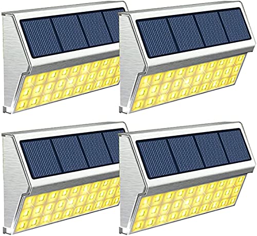 [Blanco Cálido] Luces Solares Escaleras Exterior de Acero Inoxidable, para Escaleras, Paredes, Patios, Caminos, Vallas, 4 unidades