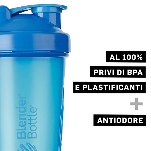 BlenderBottle Classic Botella de agua | Botella mezcladora de batidos de proteínas | con batidor Blenderball | libre de BPA | 590ml - Cyan