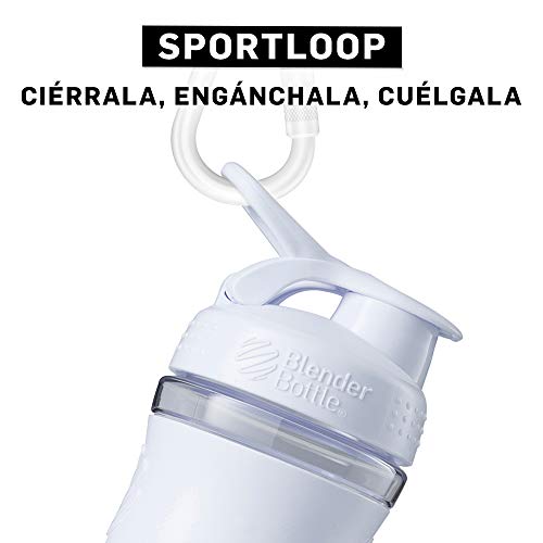 BlenderBottle Sportmixer Botella de agua | Botella mezcladora de batidos de proteínas | con batidor Blenderball | libre de BPA | Tritan| 820ml - blanco/transparente