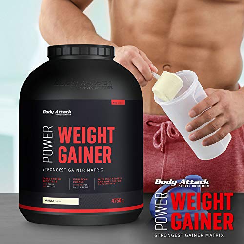 Body Attack Power Weight Gainer-aumento de peso-chocolate con leche, 1,5 kg, 100% desarollo masa, carbohidrato-proteína en polvo para el aumento muscular con proteína de suero, ideal para Hardgainer