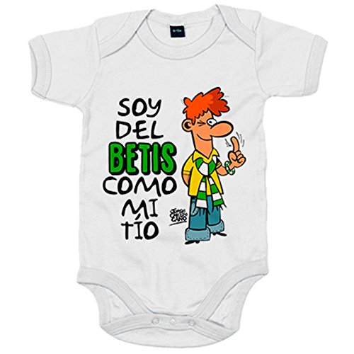 Body bebé frase soy del betis como mi tío ilustrado por Jorge Crespo Cano - Blanco, Talla única 12 meses