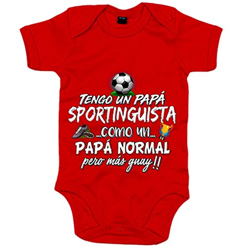 Body bebé tengo un papá Sportinguista como un papá normal pero más guay - Rojo, Talla única 12 meses