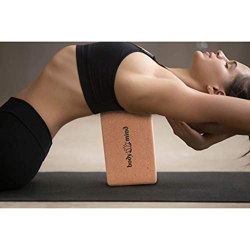 Body & Mind Bloque de yoga de corcho 100 % natural para yoga, pilates, meditación y fitness, para principiantes y profesionales (1 pieza)