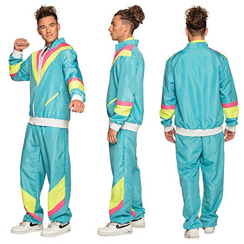 Boland 88544 – Disfraz de chándal de los años 80 con bolsillos, chaqueta y pantalón, traje de campamento, traje de jogging, despedida de soltero, estilo retro, atletas, disfraz de grupo