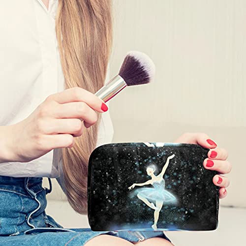 Bolsa de maquillaje grande con cremallera bolsa de viaje, bolsa cosmética para mujeres y niñas pintada a mano bailando estrellada chica