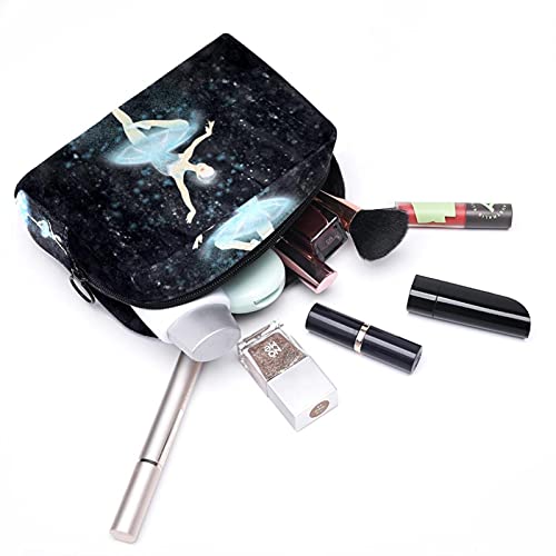 Bolsa de maquillaje grande con cremallera bolsa de viaje, bolsa cosmética para mujeres y niñas pintada a mano bailando estrellada chica