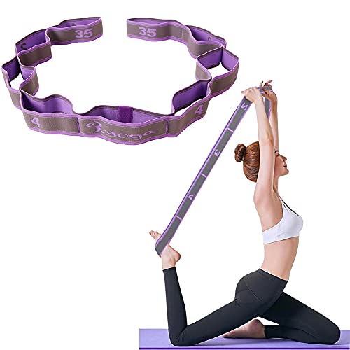 BONHHC Banda elástica para Yoga,Cinturón de Yoga,con 9 Lazos, para Fitness, Pilates, Fisioterapia （púrpura