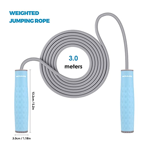BONMIXC Cuerda de salto pesada de 1 lb para mujer, mango de silicona, longitud ajustable, cuerda de saltar ejercicio para maestros de fitness