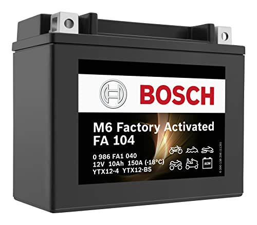 BOSCH Batería para motocicleta YTX12-BS de 10 Ah y 150 A, tecnología de gel, batería de arranque resistente a los ciclos, se puede almacenar, no requiere mantenimiento.