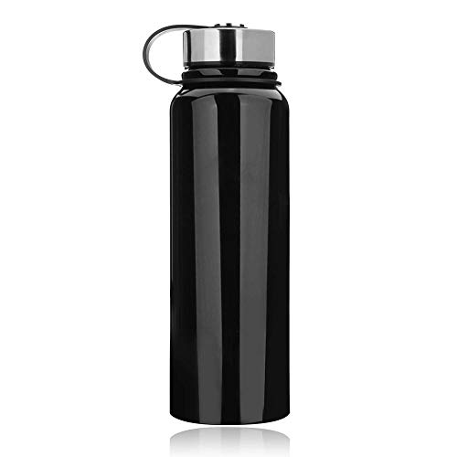 Botella de agua de acero inoxidable de 1,5 l, botella de agua deportiva sin fugas, botella de agua para correr, gimnasio, ciclismo, múltiples especificaciones, color negro, tamaño 1.5L