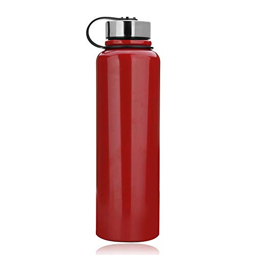 Botella de agua de acero inoxidable de 1,5 l, botella de agua deportiva sin fugas, botella de agua para correr, gimnasio, ciclismo, múltiples especificaciones, color rosso, tamaño 1.5L