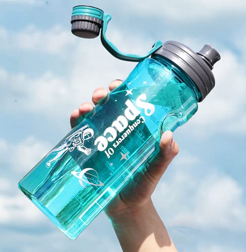 Botella de agua deportiva, 2 l, sin BPA, a prueba de fugas,  botella de agua de medio galón con asa y tapa de empuje, portátil para  garantizar que bebas suficiente agua