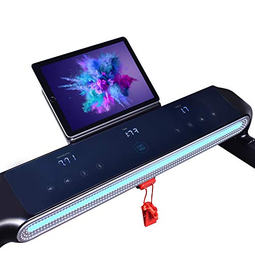 BOUDECH Space 1800 – Cinta de correr eléctrica 1800 W plegable ultra plana con pantalla táctil, soporte para iPad, altavoces Bluetooth, App System cardíaco, color negro