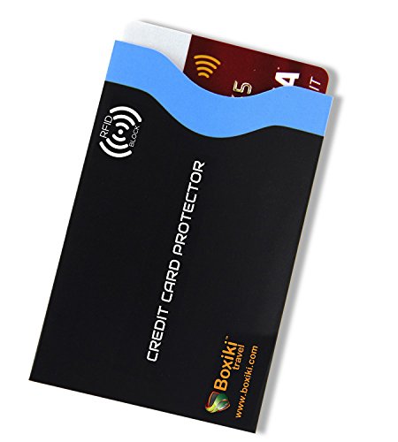 Boxiki Travel - Fundas de bloqueo RFID, juego con codificación de color para evitar robos de identidad, bloqueo RFID (azul marino)