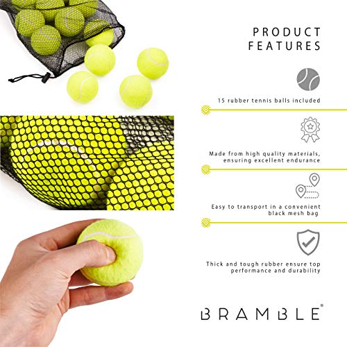 Bramble 15 Pelotas de Tenis - Bolas de Tenis con Bolsa de Malla de Transporte | Bolas de Práctica