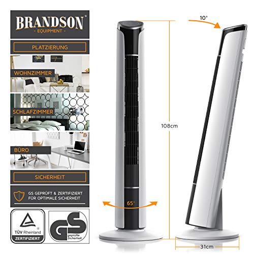 Brandson 6587854174 Ventilador de Torre, A: Blanco Polar, 108cm